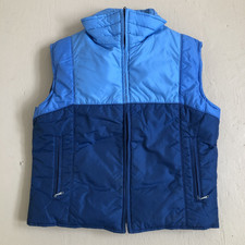 Vintage 70s 80s Comfy Brand Goose Down Filled Puffer Zip Vest 2 Tone Blue Medium