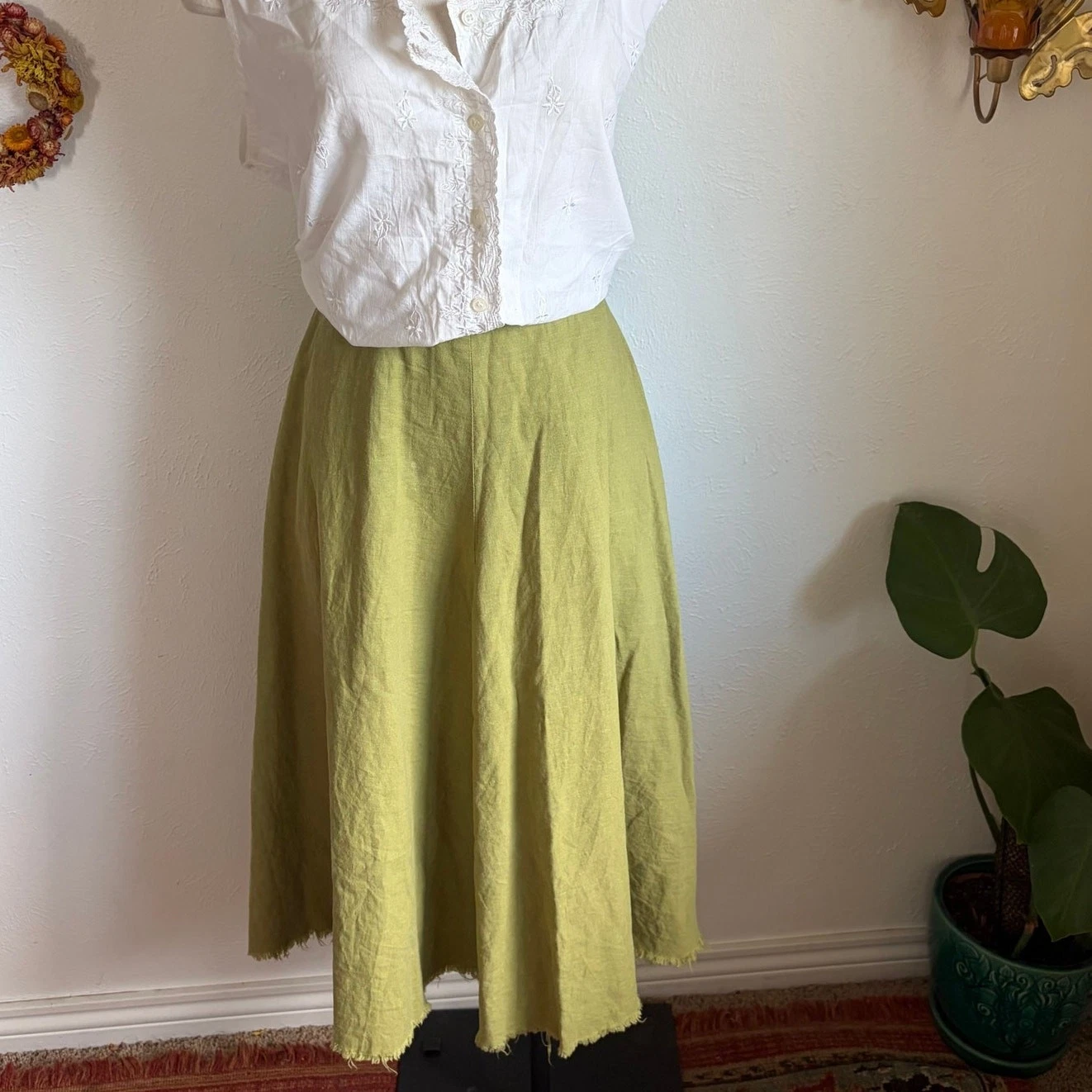 Handmade Raw Hem Linen Midi Skirt