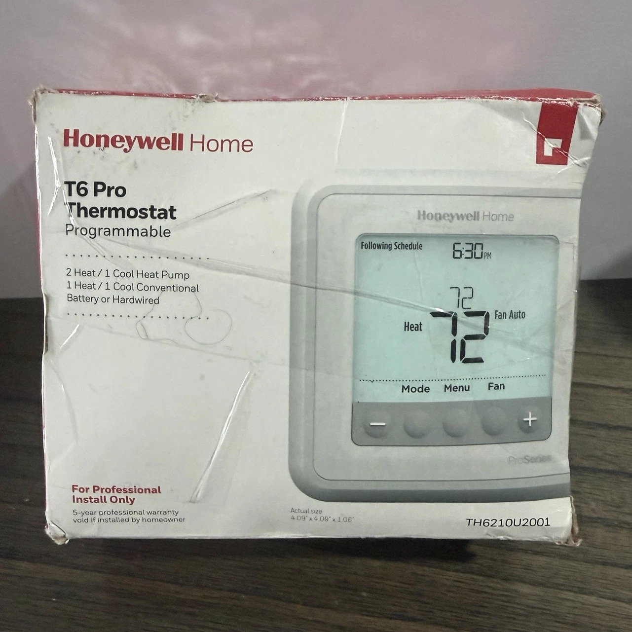 Honeywell Home T6 Pro Programmable Thermostat Heat Pump 2H/1C White TH6210U2001
