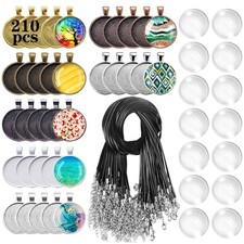 210pcs Pendant Trays Kit Bezel Pendant Trays Charms Bulk With Glass Cabochon And