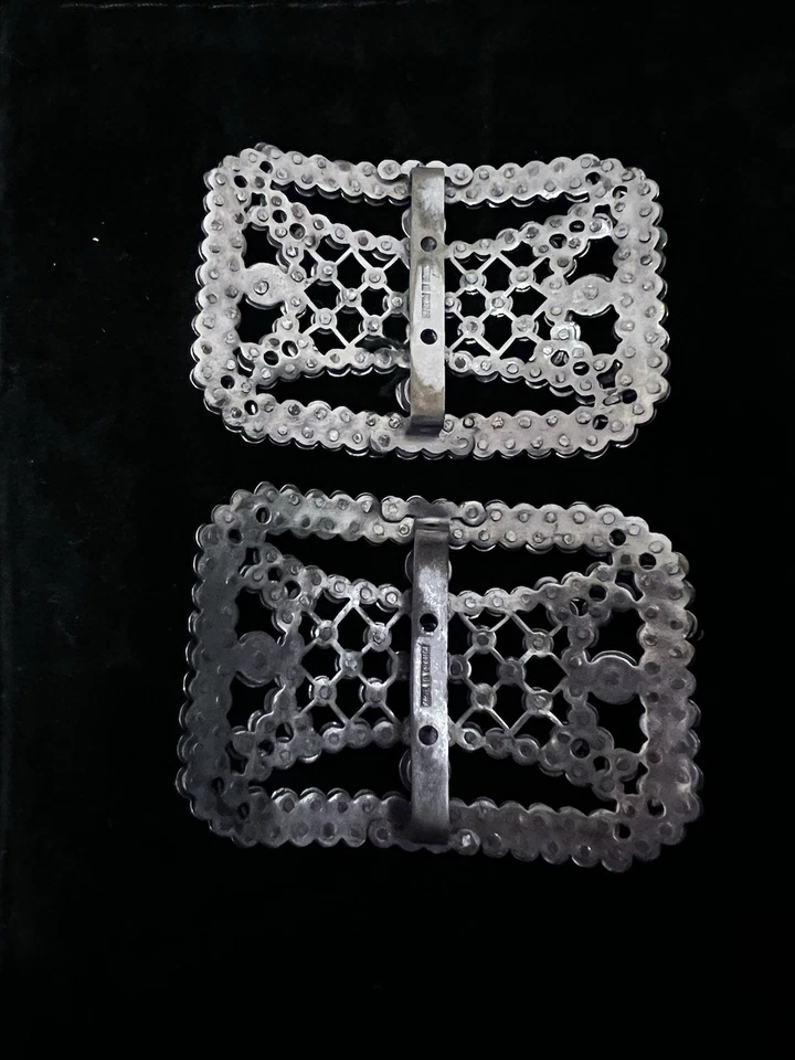 Par de hebillas de zapatos de acero de corte francés 1890 Francia victoriana 2,25"x2" firmadas Foto 3 de 4