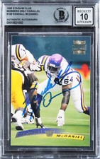 Vikings Randall McDaniel Signed 1996 Stadium Club MO #108 Card Auto 10 BAS Slab