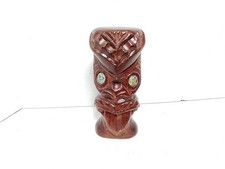 Vtg MAORI HAND CARVED Ancestral Mask Kauri Wood Totem w Abalone Eyes New Zealand