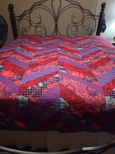 King Size Quilt Multi Color Red and Purple Cotton