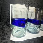 6 Handblown Mexican Cobalt Blue Stripe Old Fashion Glasses Tumblers No Damage  — photo 7