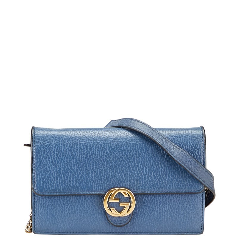GUCCI Blue Leather G Chain Wallet Shoulder Bag for Women Pre-Owned
