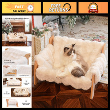 Elevated Cat Couch Bed - Wooden Cat Sofa with Washable Cover, Raised Kitty Loung