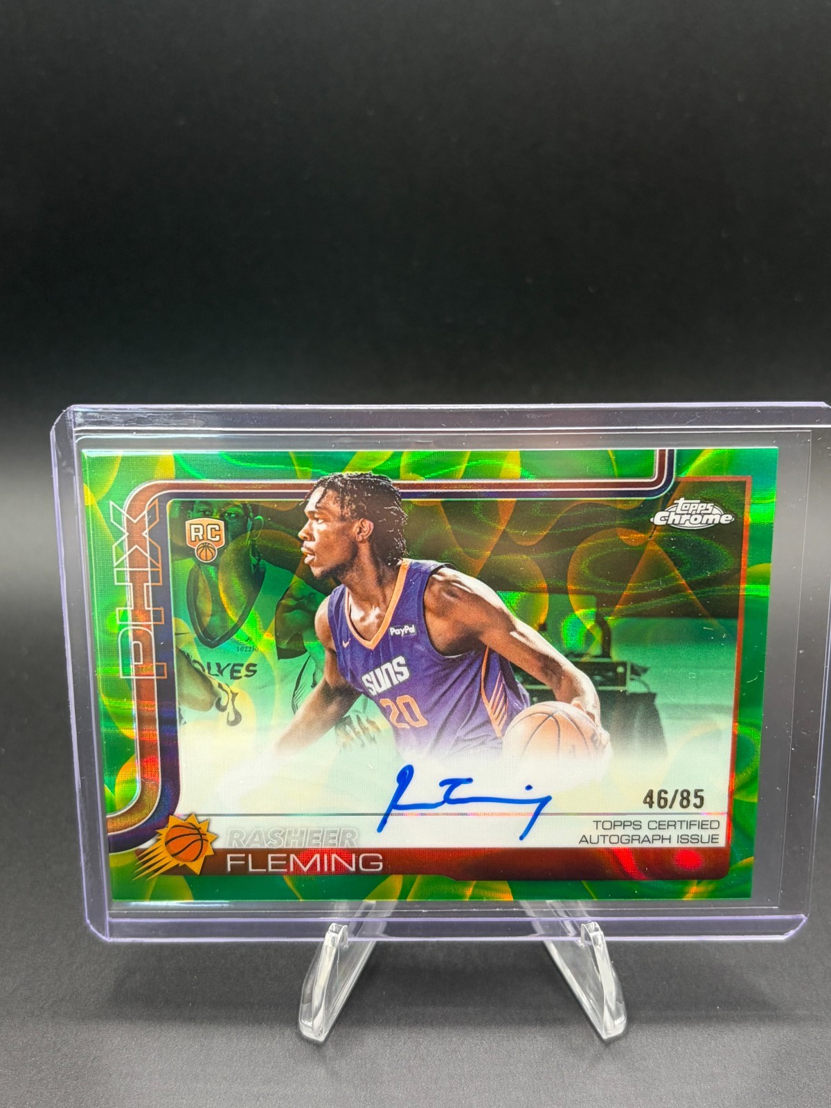2025-26 Topps Chrome Update Rasheer Fleming RC Auto Green & Yellow Lava /85 Suns