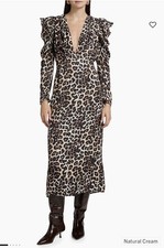 Farm Rio Leopard V-Neck Midi-Dress Natural Cream, Size S