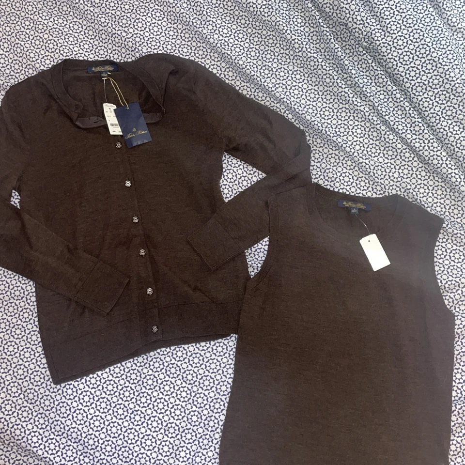 Conjunto de 2 blusas y suéteres marrones para mujer pequeños Brooks Broothers Foto 4 de 4