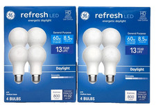2 Packs GE Refresh 60watts Lights Daylight White Light A19 LED 8 bulbs Total