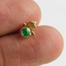 Bezel Set 0.08 Ct Round Lab Created Emerald Nose Pin Piercing  14K Yellow Gold