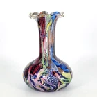 Vtg Murano Tutti Frutti Multi-Color Art Glass Vase Hand-Blown Blue Inside READ