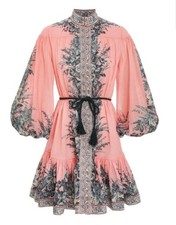 BNWT ZIMMERMANN Flamingo Floral Pink Moonshine Drop Waist Mini Dress Size 0