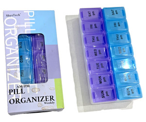 TWO  ShysTech Weekly Pill Organizer AMPM 7 Day 14 Compartment Medicine Boxes