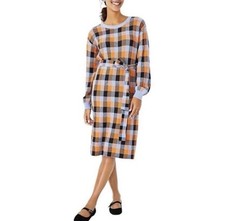 Ann Taylor Check Plaid Tie Waist Midi Sweater Dress Small
