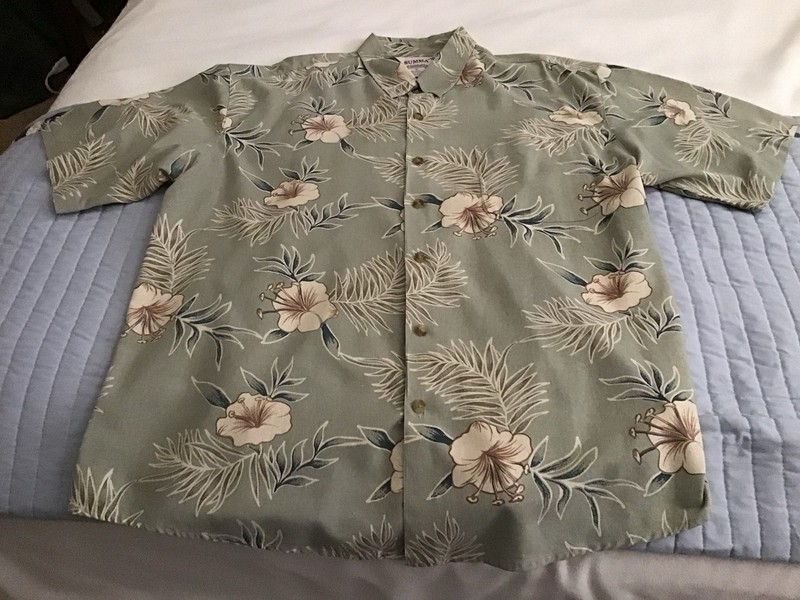 Men’s Summer Hawaiian Shirt “SUMMA” XL Light Green & Cream Washable “Excellent”