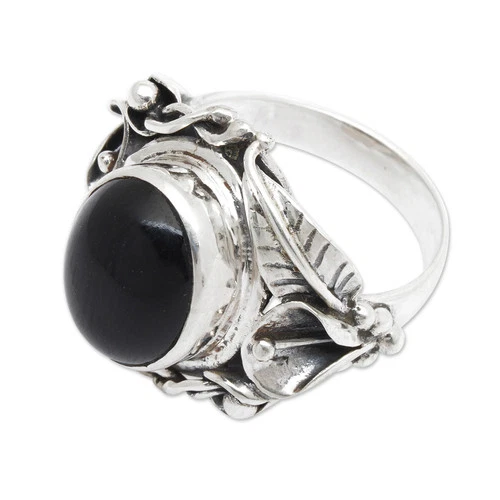 Onyx flower ring, 'Nest of Lilies' - product listing photo