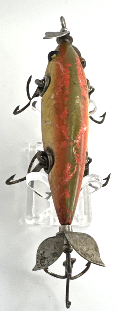 Vintage Pflueger Neverfail 5 Fishing Lure Hook Minnow Wood Glass