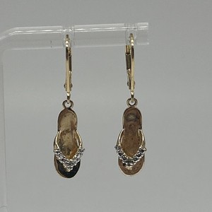 Authentic Gold Plated Sterling Silver 925 CZ Kitten Heel Thong Sandle Earrings