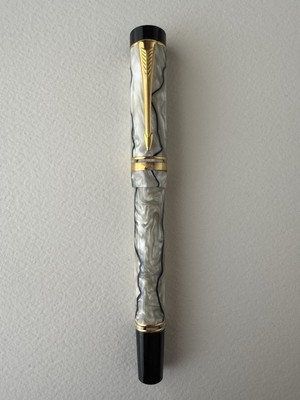 Parker Duofold Centennial Fountain Pen, Pearl & Black, 18k B Nib