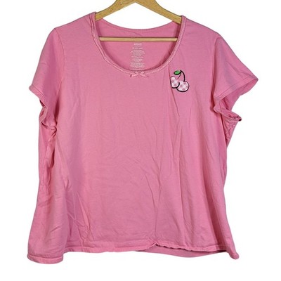White Stag Women Pajama Top Pink 18W 20W 2X Cherry Fruit Short Sleeve Pullover