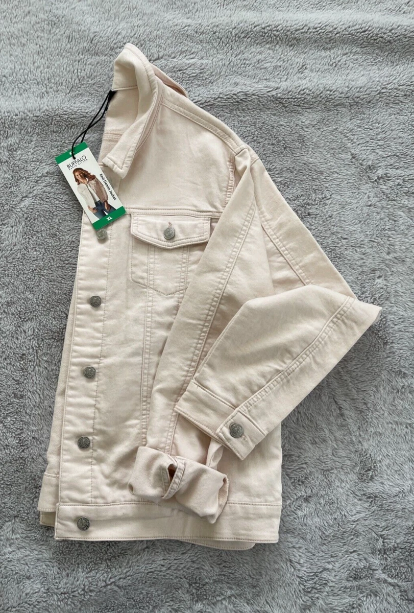 Buffalo David Bitton Women s Pale Pink Knit Stretch Denim Jean Jacket Size XL