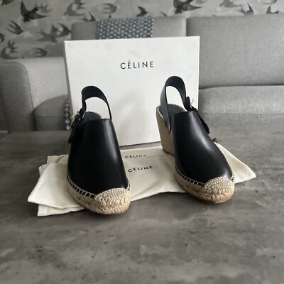 Celine Espadrille schwarz geschlossen Leder Wedges Celine Paris Plateau UK6 IT39