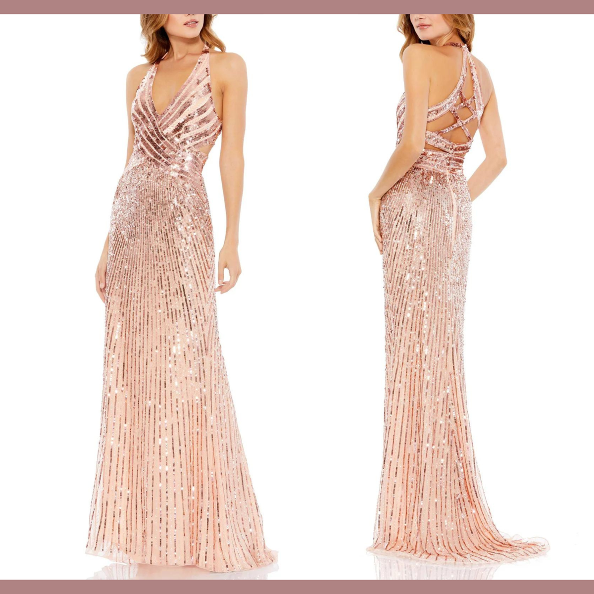 NWT$698 Mac Duggal [ 4 ] Faux Wrap Sequin Embellished Cut out Back Gown Rose  J69 | eBay