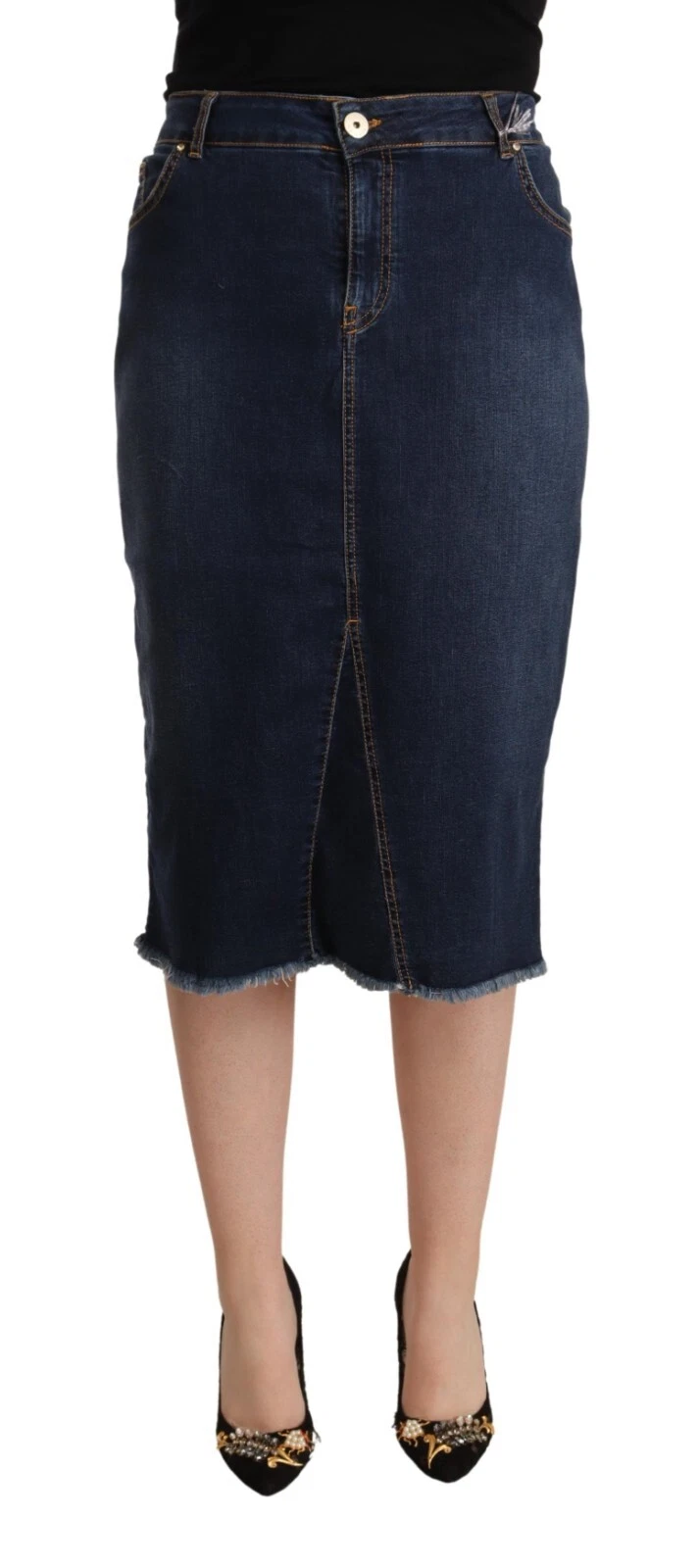 DARLING Skirt Blue Cotton Mid Waist Midi Pencil Denim Casual s. Tag 56 RRP $300