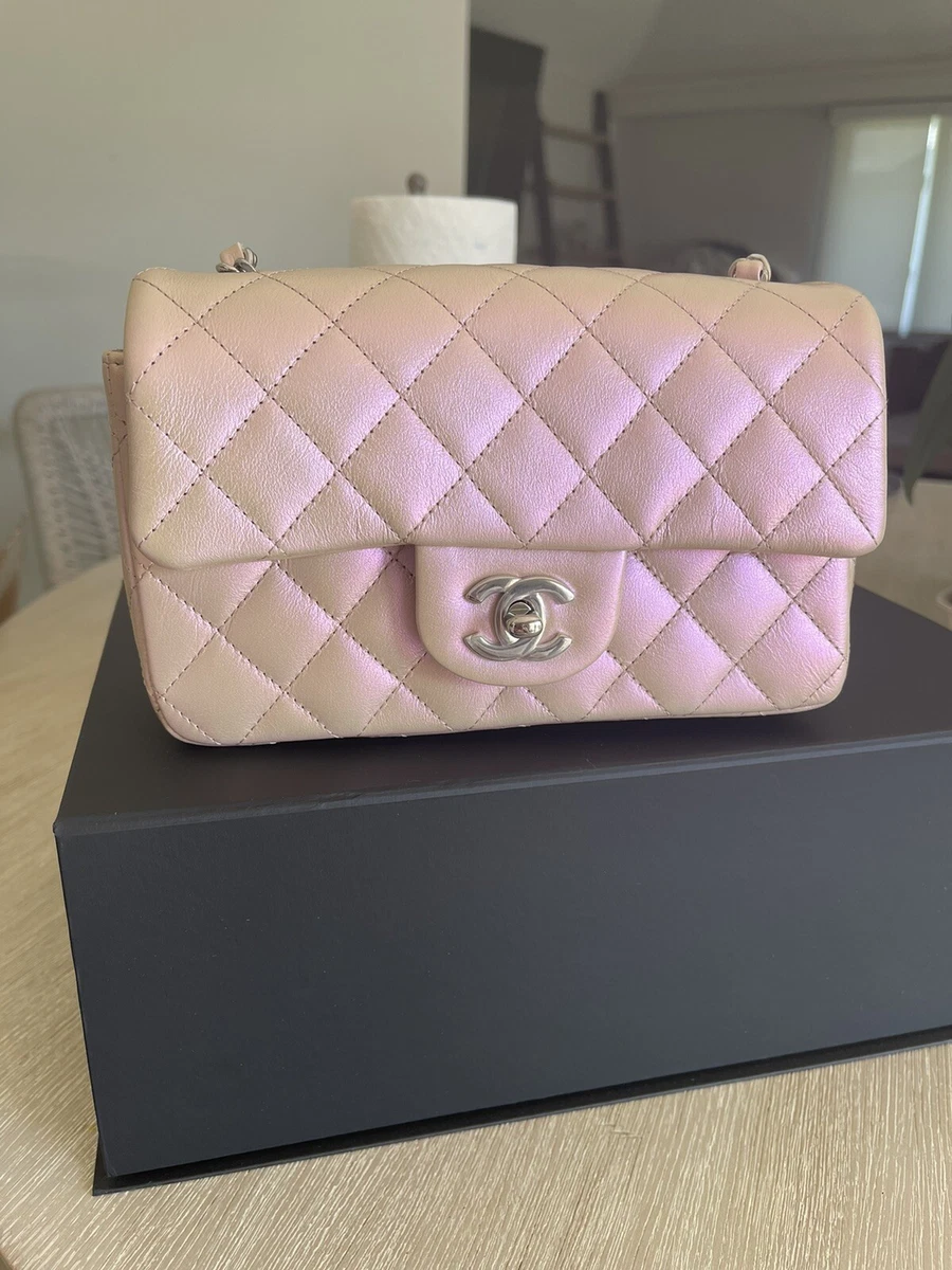 21K CHANEL Classic Mini Flap Bag Iridescent Pink Calfskin Rectangular 2021  NWT