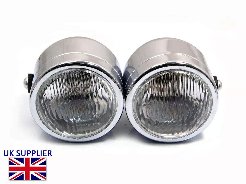 Twin Motorbike Trike Headlight Set for Streetfighter Street Bike Project CHROME