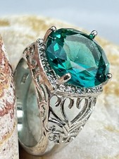 925 Sterling Silver Solitaire Coctail Ring With Big Round Crystal, Size R/S