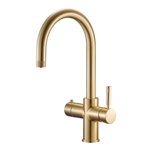 Brushed Brass 4-in-1 Instant Boiling Hot Water Knurl Design Kitchen Tap-Complete - Picture 2 of 10