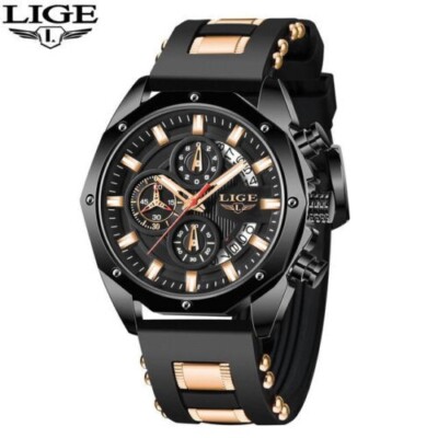 LIGE Herren Luxus Sport Armbanduhr Chronograph wasserdicht Analog Quarz Etui OVP