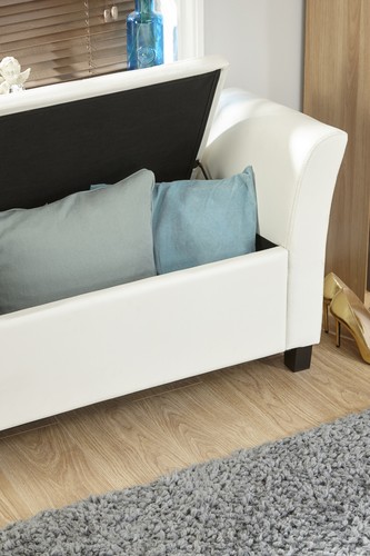 Verona Leather Window Seat Storage Ottoman Pouffe Blanket Box Footstool White - Picture 5 of 7