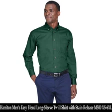 Harriton Mens Easy Blend Long Sleeves Twill Shirt with Stain-Release M500 XS-6XL