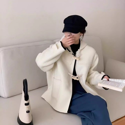 2024 Fall Winter Womens Button Hooded Casual Wool Blend Coats Short Jackets Size - 第 4/26 張圖片