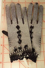 Beautiful High Quality Vintage Black Stretch Fishnet Gloves w Sequins and Beads