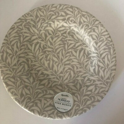 New Spode Salad Plate Pure Morris Light Grey Made in England Morris & Co Leaf