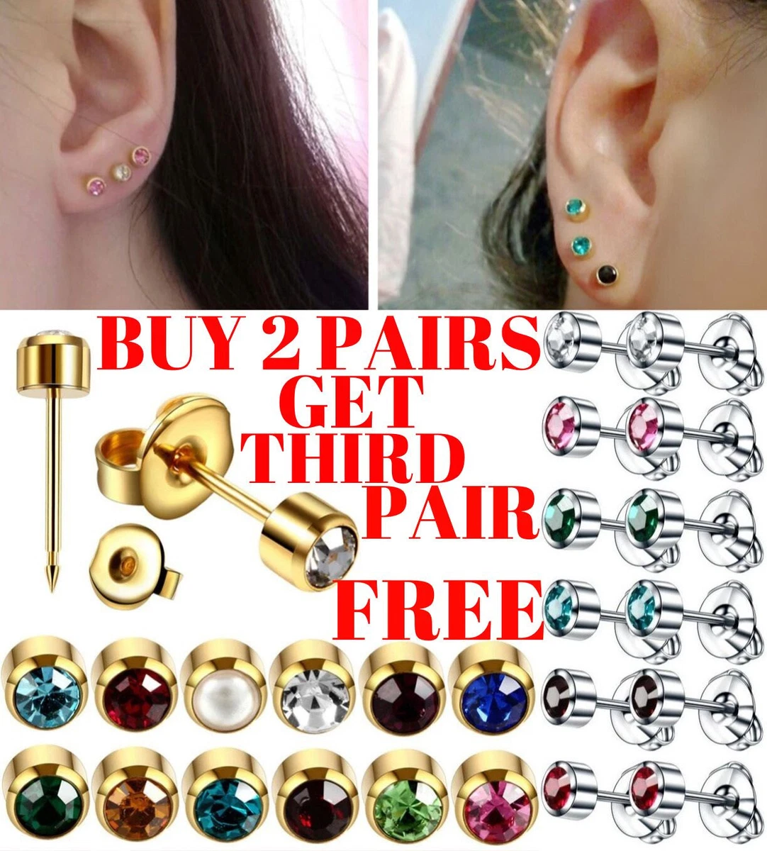 Surgical steel ear piercing studs sale