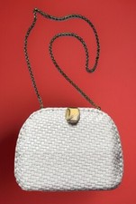 Vintage 1970s White Wicker Look Clutch/Crossbody Bag Clasp Closure Gold Hardware