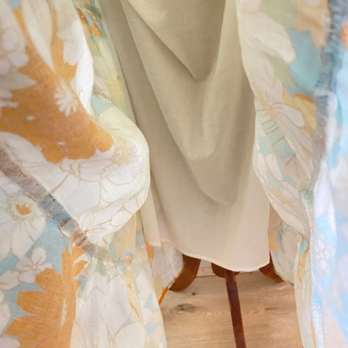 AERE Womens Maxi Skirt Size 8 Floral Orange Blue Linen Tiered Boho Ric Rac Trim - Picture 11 of 15