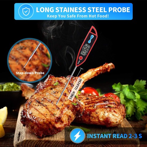 Red Waterproof Instant Read Meat Thermometer With Long Probe Ipx7 - Picture 4 of 7