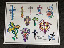 Vintage Art Tattoo Flash Sheet Richard Clark RC-23 Crosses
