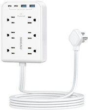 5 FT Flat Plug Extension with 4 USB2 USB C 6 AC Outlets Multiple Plug Expande...