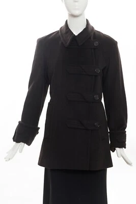 JIL SANDER Black Asymmetric / Off Center Double Breasted Wool Angora Coat 38 GUC