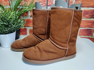 NEXT FOX BROWN MID CALF BOOTS UK 6 EU 39 SUEDE SHERPA LINED PULL ON WINTER WOMEN