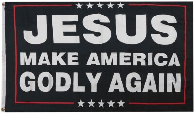 Bandera 3x5 Pies Jesus Make America Godly Again - Nailon Poliéster 100D Negro Y Azul