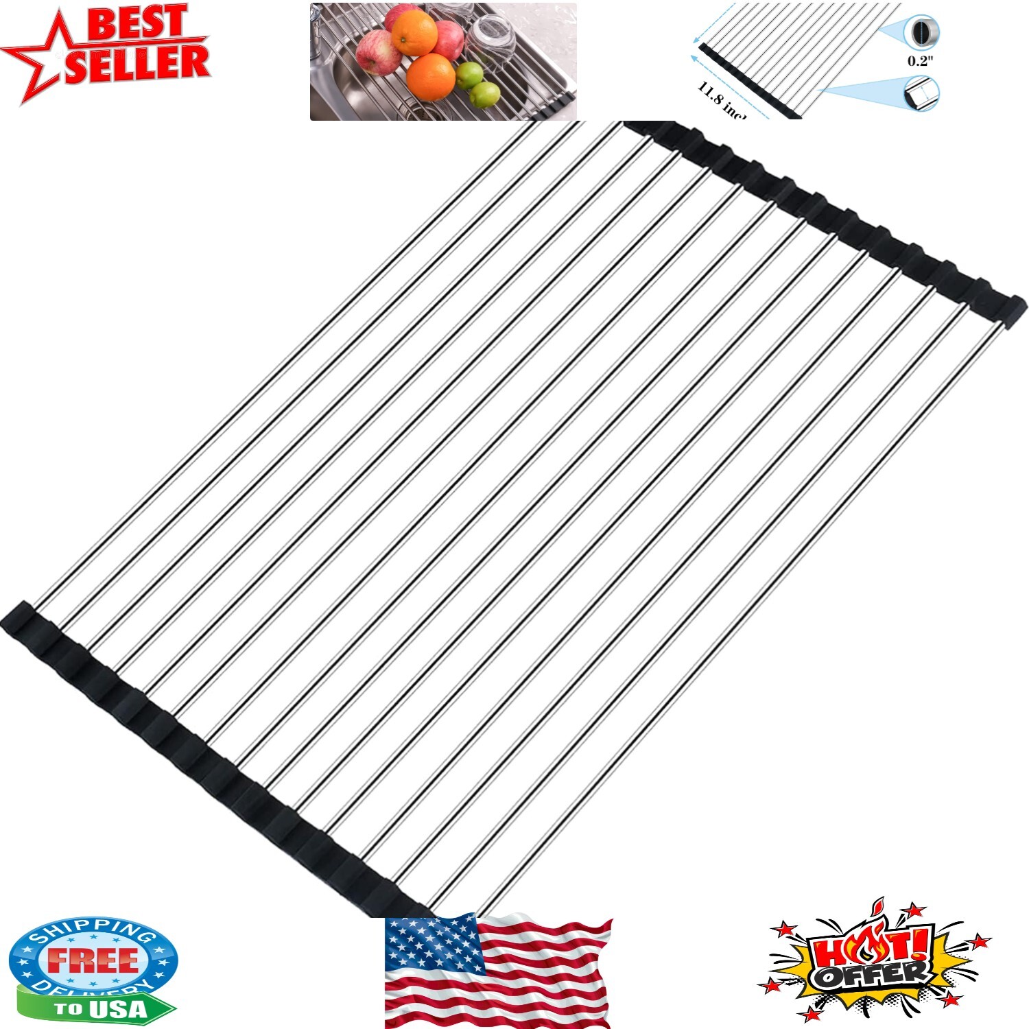 Multi-Functional Rolling Dish Rack – 33lbs Capacity, Foldable Design for Kitchen